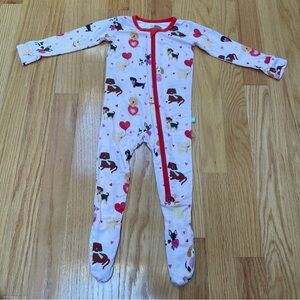 Macaron + me pink/red heart dog double zipper bamboo footie pjs size 9-12 months
